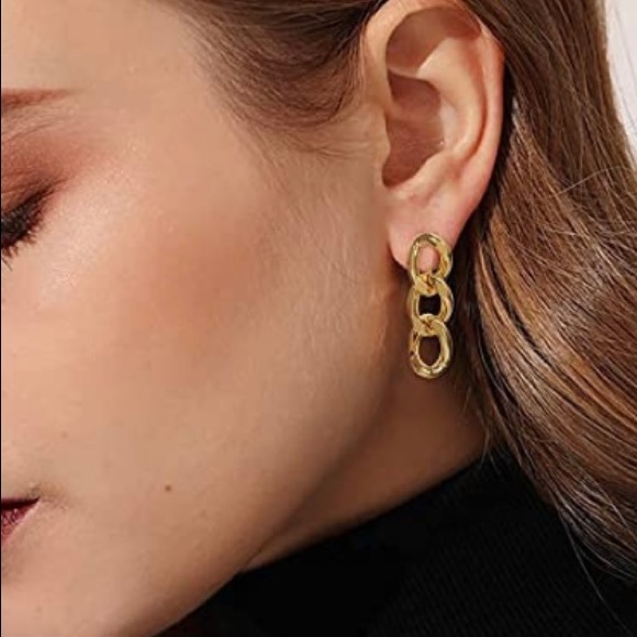 Chunky Curb link chain drop earrings - Picture 2 of 4